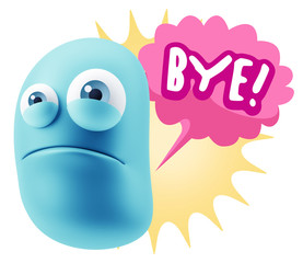 3d Illustration Sad Character Emoji Expression saying Bye with C