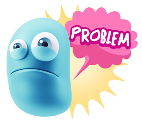3d Illustration Sad Character Emoji Expression saying Problem wi