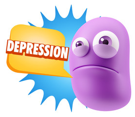 3d Illustration Sad Character Emoji Expression saying Depression