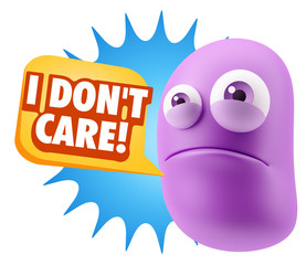 3d Illustration Sad Character Emoji Expression saying I Don't Ca