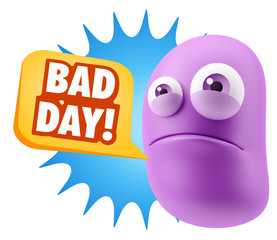 3d Illustration Sad Character Emoji Expression saying Bad Day wi