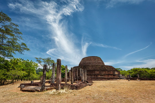 Ancient Buddhist dagoba (stupe) Pabula Vihara.  Sri Lanka