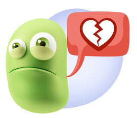 3d Illustration Sad Character Emoji Expression saying Broken Hea