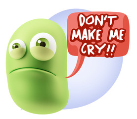 3d Illustration Sad Character Emoji Expression saying Don't Make
