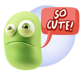3d Illustration Sad Character Emoji Expression saying So Cute wi