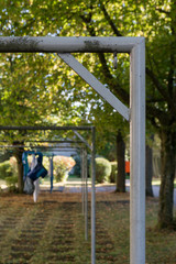 Right Angle Clothes Hanging Line Metal Pole Structure Detail Close