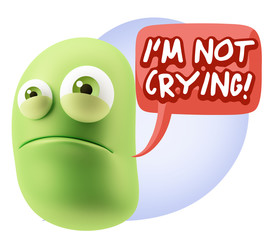 3d Illustration Sad Character Emoji Expression saying I'm Not Cr