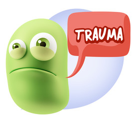 3d Illustration Sad Character Emoji Expression saying Trauma wit