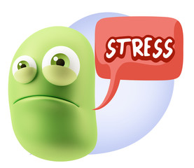 3d Illustration Sad Character Emoji Expression saying Stress wit