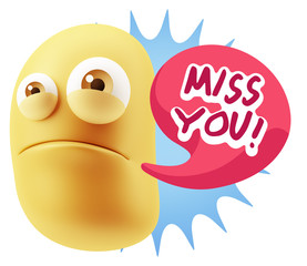 3d Illustration Sad Character Emoji Expression saying Miss You w