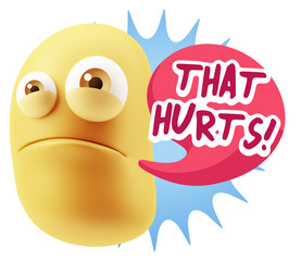 3d Illustration Sad Character Emoji Expression saying That Hurts