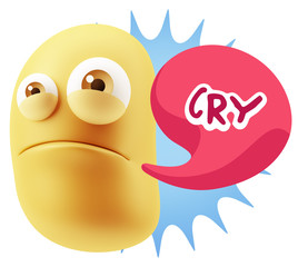 3d Illustration Sad Character Emoji Expression saying Cry with C
