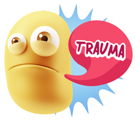 3d Illustration Sad Character Emoji Expression saying Trauma wit