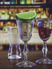 Alcohol set with bokeh background