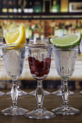 Alcohol set with bokeh background