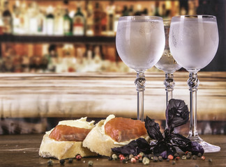 Alcohol set with bokeh background