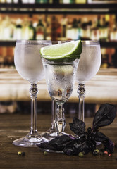 Alcohol set with bokeh background