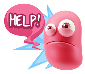 3d Illustration Sad Character Emoji Expression saying Help! with