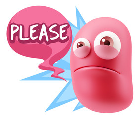 3d Illustration Sad Character Emoji Expression saying Please wit