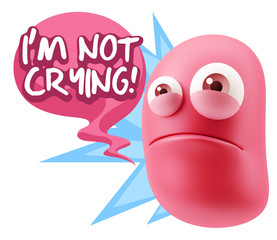 3d Illustration Sad Character Emoji Expression saying I'm Not Cr