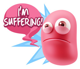 3d Illustration Sad Character Emoji Expression saying I'm Suffer
