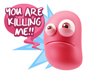 3d Illustration Sad Character Emoji Expression saying You are Ki