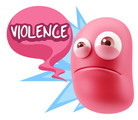3d Illustration Sad Character Emoji Expression saying Violence w