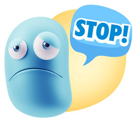3d Illustration Sad Character Emoji Expression saying Stop! with