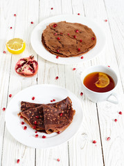 Chocolate crepes with oatmeal