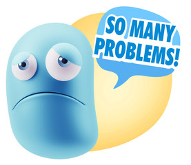 3d Illustration Sad Character Emoji Expression saying So Many Pr
