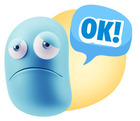 3d Illustration Sad Character Emoji Expression saying OK with Co