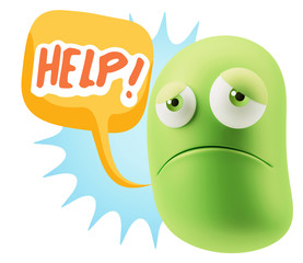 3d Illustration Sad Character Emoji Expression saying Help! with