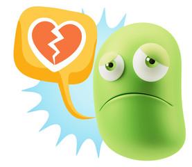 3d Illustration Sad Character Emoji Expression saying Broken Hea