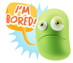 3d Illustration Sad Character Emoji Expression saying I'm Bored