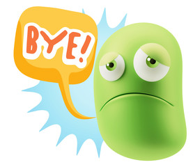 3d Illustration Sad Character Emoji Expression saying Bye with C