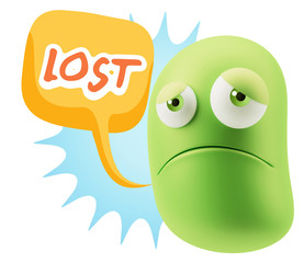 3d Illustration Sad Character Emoji Expression saying Lost with