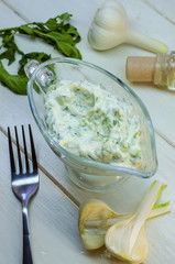 garlic sauce with herbs
