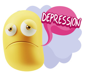 3d Illustration Sad Character Emoji Expression saying Depression