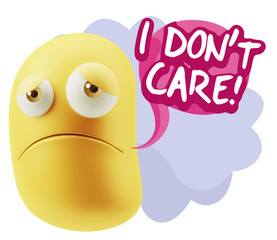 3d Illustration Sad Character Emoji Expression saying I Don't Ca