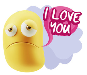 3d Illustration Sad Character Emoji Expression saying I Love You