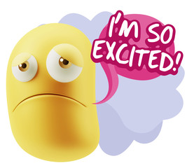 3d Illustration Sad Character Emoji Expression saying I'm so Exc
