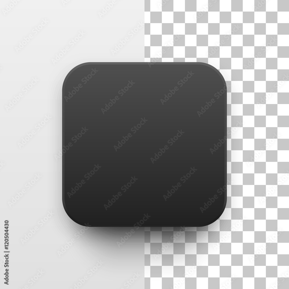 Wall mural black abstract app icon, blank button template with realistic shadow and light background for design