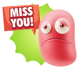 3d Illustration Sad Character Emoji Expression saying Miss You w