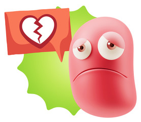 3d Illustration Sad Character Emoji Expression saying Broken Hea
