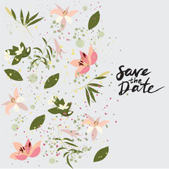 Illustration greeting hand-drawn lily floral background