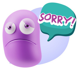3d Illustration Sad Character Emoji Expression saying Sorry with