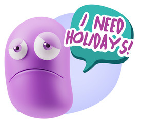 3d Illustration Sad Character Emoji Expression saying I Need Hol