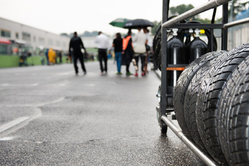 Fototapeta na wymiar Wet racing tire set motor sport