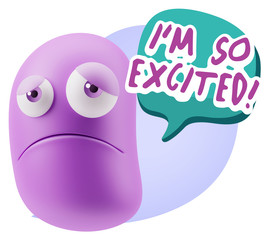 3d Illustration Sad Character Emoji Expression saying I'm so Exc