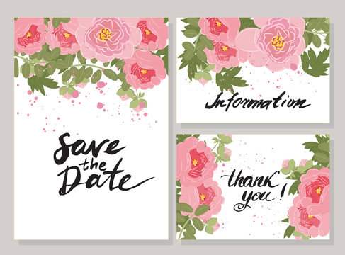 Illustration greeting hand-drawn peony floral background